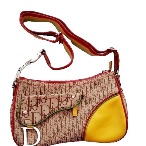 Christian Dior vintage Honeycomb pattern Boston Bag Handbag Brown