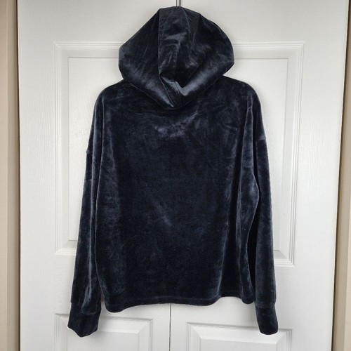 DKNY Sport Hoodie Black Velvet Plush Velour Pullover Sweatshirt Top Size M - Picture 3 of 11