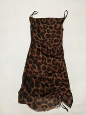 PrettyLittleThing Brown Mesh Leopard Print Ruched Bodycon Dress - SIZE UK 6 