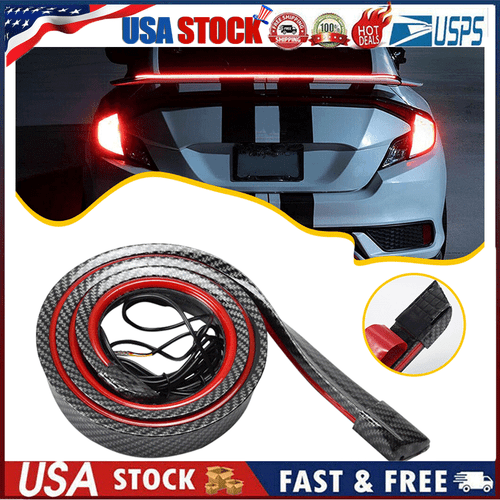Carbon Fiber LED Car Tail Brake Light Strip Rear Spoiler Lip Trim Universal New - Picture 17 of 17
