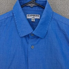 Express Button Up Shirt Mens Medium 15-15.5 Fitted Long Sleeve Blue Solid Casual
