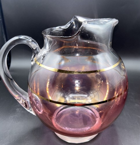 Macbeth Evans cranberry stain glass Gold Pitcher With 4  matching glasses - Picture 4 of 9