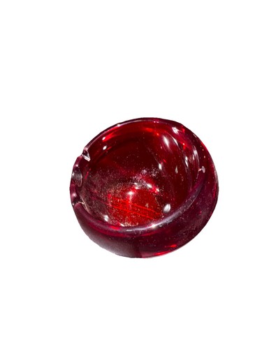 Vintage Viking MCM Red Glass Atomic Sphere Orb Ashtray Cigar Large Ashtray - Afbeelding 6 van 11