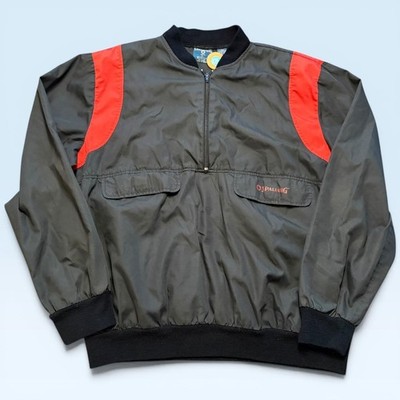 Vintage Spalding Pullover Jacket Mens Large Black 1/4 Zip Windbreaker Warmup 90s