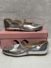 Nina Iliza Girls Silver Mary Jane Flats Size 3 Rhinestone Heart Dress Shoes