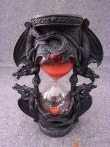 Fantasy Dual Dragon / Twin Dragons Sand Timer /  Hourglass Red Sand  7 3/4"