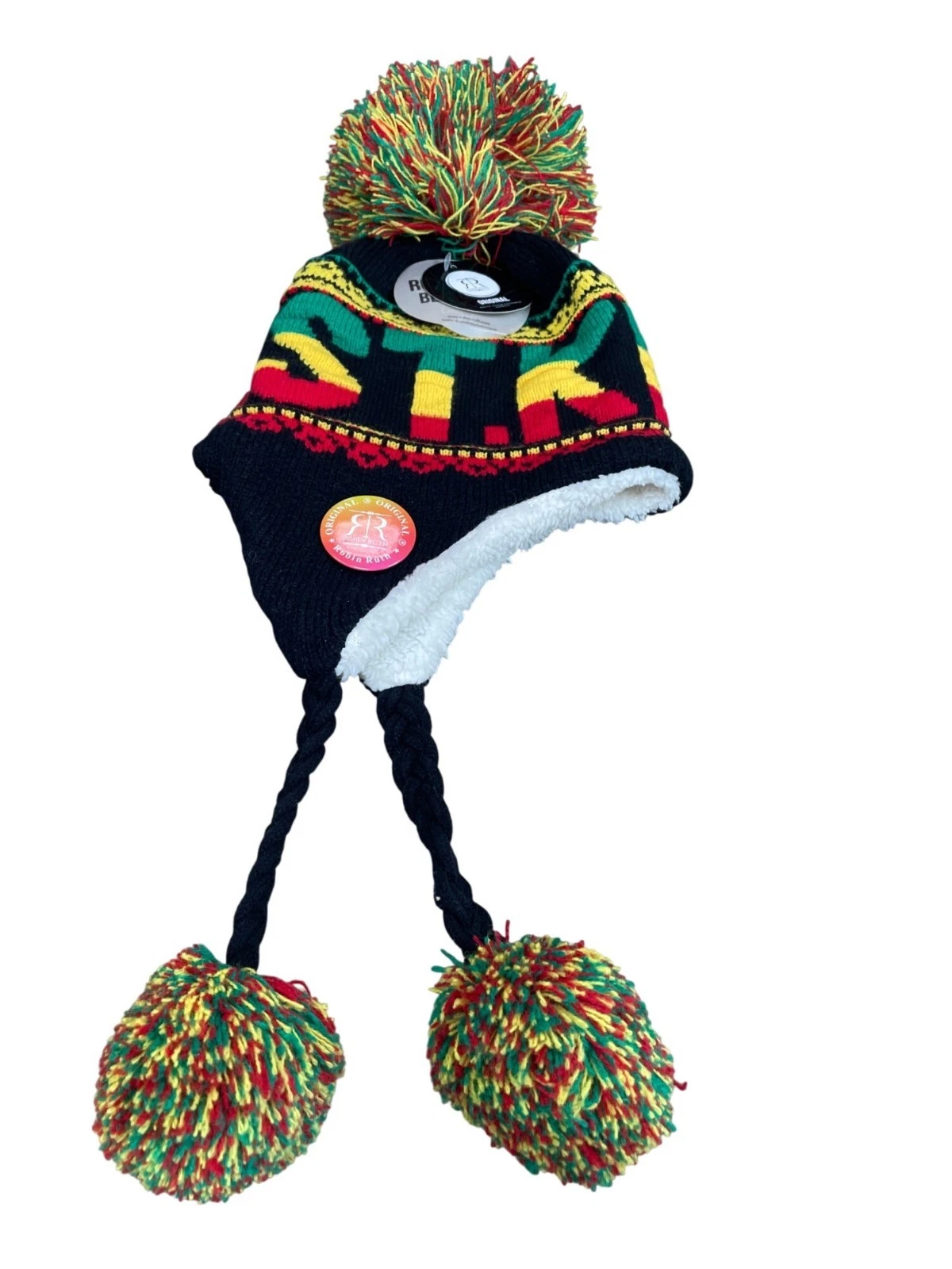 Robin Ruth Knit beanie Earflap Hat With Pom Poms & Fleece Lining SKU 9821