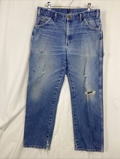 VTG Dickies Carpenter Blue Denim Jeans Mens Size 34x30 Relaxed Fit Destroyed