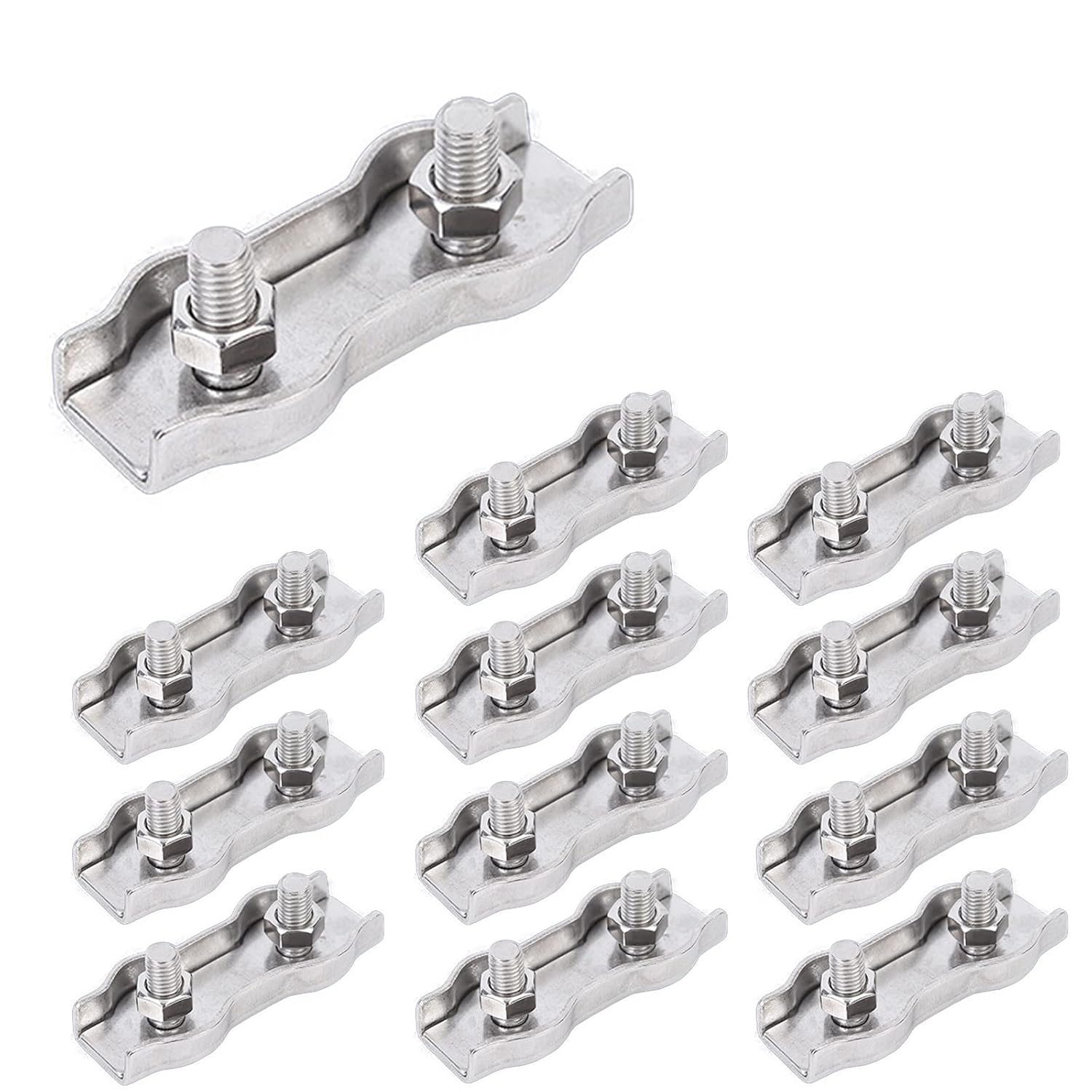 12pcs M4 Stainless Steel Duplex Wire Rope Clips with Double Bolt Cable Clamps