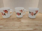 Three Vintage Anchor Hocking Fire King Peach Blossom Milk Glass 8 Oz Cups Mugs