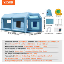 VEVOR Cabina Di Verniciatura Gonfiabile 6,4X4,1X3M Cabina Spruzzatore 1100W S...
