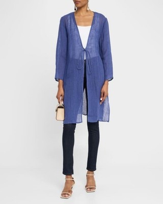 NWT Eileen Fisher Tie-Front Gauzy Organic Linen Jacket Sz XS Blue