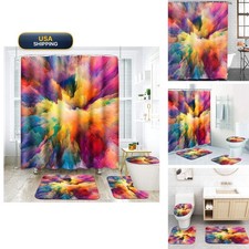ArtSocket Bathroom Sets with Shower Curtain and Rugs, 4 Pcs, Colorful Teal