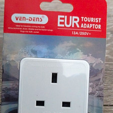VEN-DENS UK to EU Tourist Adaptor 2 Pin Plug 13A 250V White Modern Style