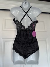 Avidlove Lacey Teddy Bodysuit Womens Black V Neck Snap Crotch NWT