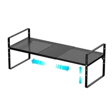Expandable Cabinet Storage Shelf, Adjustable Height Steel Metal Kitchen Count...