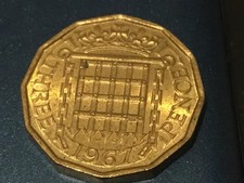 1967 UNC Elizabeth II British Threepenny uncirculated 3d