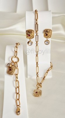 18K Gold Plated Stainless Steel Luxury Jewellery Set Necklace Bracelet Earrings