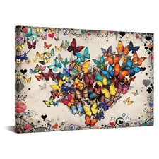 Best KREATIVE ARTS Love Heart Canvas Wall Art Colorful Butterfly Print Abstract