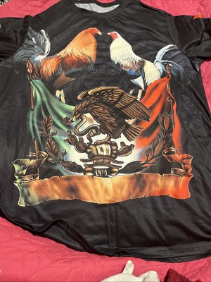 Camiseta Gallos Águila Mexicana Negro Manga Corta Hombres México Streetwear Moda