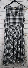 Tulip Brand Black Plaid Midi Dress Large 100% Cotton Fit & Flare Womens