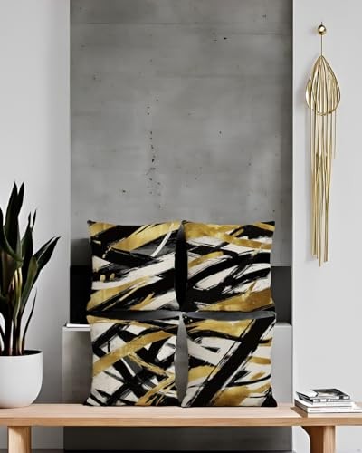 Juego de fundas de almohada negras blancas y doradas de 18" x 18" (paquete de 4) negras y doradas - Imagen 5 de 6