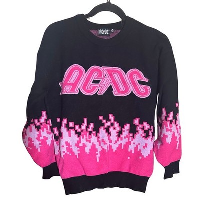 ACDC Women Digital Pink Flames Novelty Pullover Sweater Long Sleeves Size Small