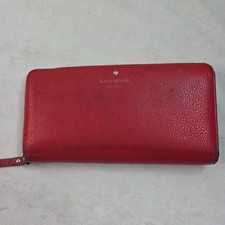KATE SPADE Leila Continental Wallet Red Leather Pebbled Gold Accent Zip Around