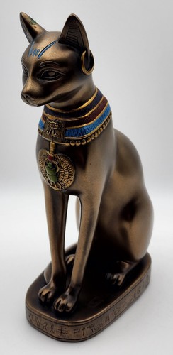 Statuina egiziana VERONESE seduta nera e oro gatti bastet Egitto geroglifico - Foto 4 di 24