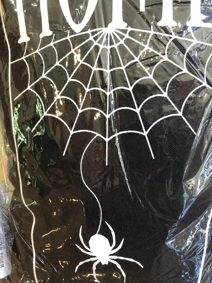 NEW Halloween Black HOME SWEET HOME Coffin Shape Throw Pillow Spider Web 20x10 - Image 3 of 4