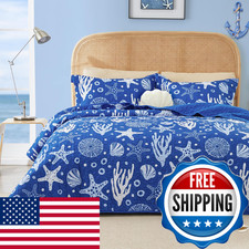 Love'S Cabin Loves Cabin King Size Quilt Bedding Set Coastal Blue Bedspreads -