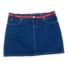 90s tommy girl jeans denim skirt womens size 32 juniors 11 vintage logo hilfiger