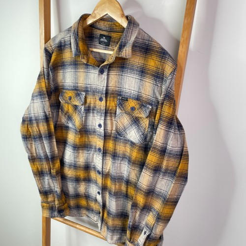 Ripcurl Button Up Shirt Mens Large Yellow Plaid Flannel Long Sleeve Pockets - Picture 3 of 10