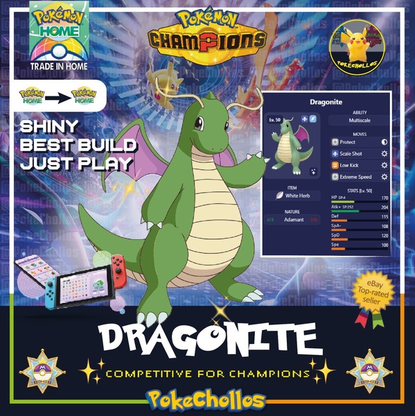 ✨ DRAGONITE SHINY COMPETITIVE BEST BUILD - HOME FAST ✨ Pokemon champions  🏆