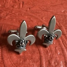Vtg Swank Cuff Links Fleur De Lis French Crown Silver Tone
