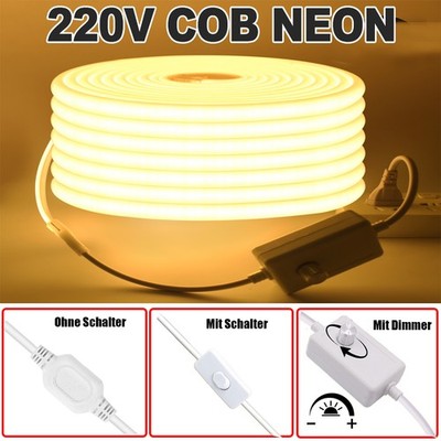 Neon COB LED Streifen Stripe 230V Lichtschlauch Lichterkette Wasserdicht Dimmbar
