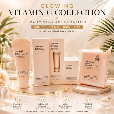 GlobalBeautyCare Glowing Vitamin C Cleanser Serum Eye Cream Set Niacinamide AHA