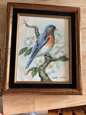 Vtg. Andre Lange Eastern Bluebird Oil Canvas 
