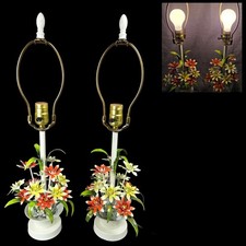 Vintage Mid Century Toleware Floral Table Lam...