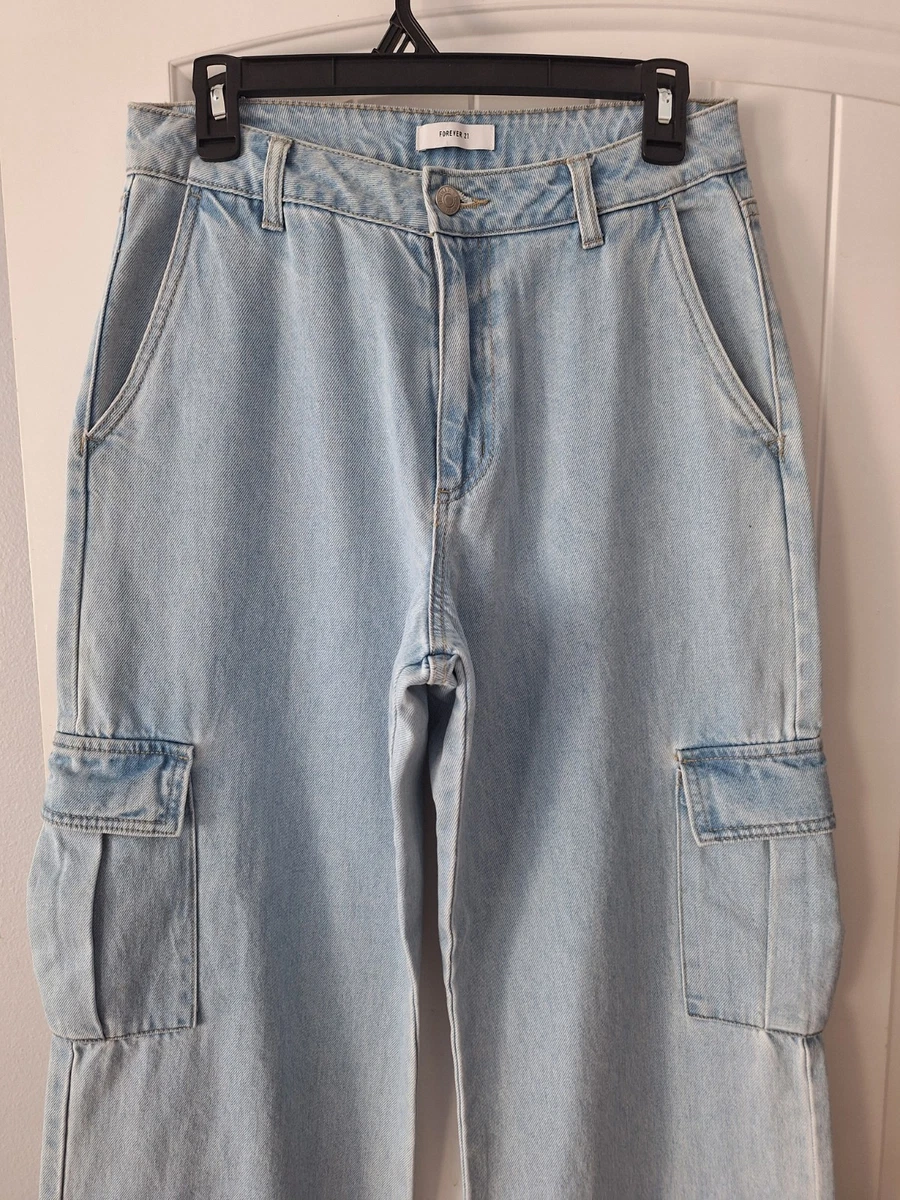 Pantalones de mezclilla cargo holgados de pierna ancha Forever 21 ligeros para mujer 27/30