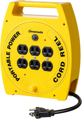 6 Outlets Extension Cord Reel, 30FT SJTW 16/3C Power Cord, Hand Wind Retractable