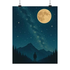 Moonlit Mountain Night sky poster | Matte Vertical Poster