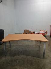 Beech Effect Curved Office Desk Table on Metal Legs, Modern Workstation