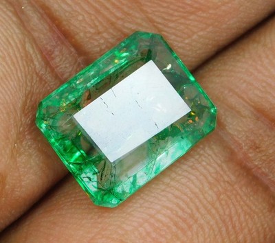 Natural green Emerald 9.15 Ct Colombian Emerald Cut Certified gemstone A-4349