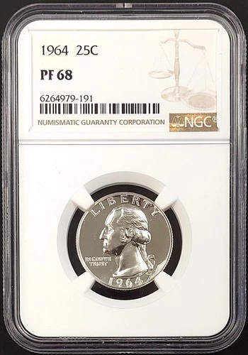1964 Proof Washington Quarter certified PF 68 by NGC!