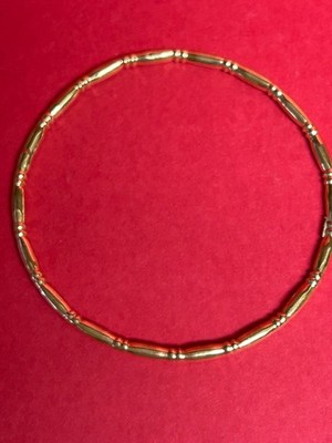 14K Solid Yellow Gold Slip On Bangle Bracelet With Bamboo Texture - Vintage