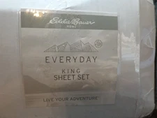 Eddie Bauer Home Trout Meadow King Sheet Set Blue White Plaid New With Tags