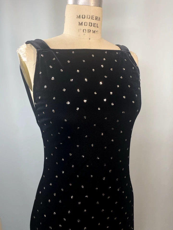 Vestido Vintage JOSEPH RIBKOFF TALLA 8 PEQUEÑO Negro Terciopelo Elástico Brillo Años 90 Y2K Foto 3 de 4