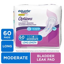 Options Women's Incontinence Pads, Moderate Absorbency, Long Length, 60 Count