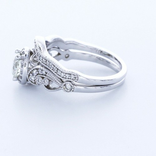 JUEGO DE ANILLOS HALO PIEDRA LATERAL ORO BLANCO 18K REDONDO D/VS2 DIAMANTE CREADO EN LABORATORIO 1.3CT - Imagen 3 de 3